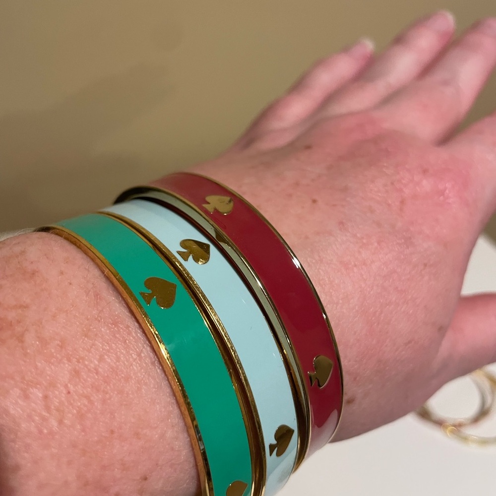 3 Kate Spade Gold and Colorful Spade Bangles - Picture 2 of 3
